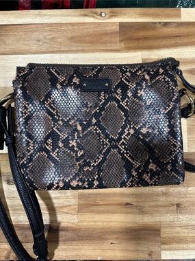 Leather Crossbody Bag in Brown Snake Print
